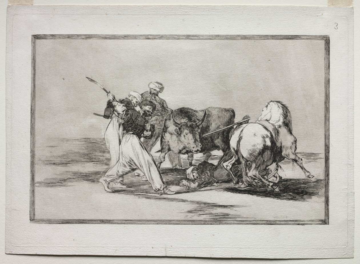De Moren Vestigden zich in Spanje, Gaven de Bijgeloof van de Koran op, Namen deze Jachtkunst Over en Spietsen een Stier in de Openlucht door Francisco de Goya