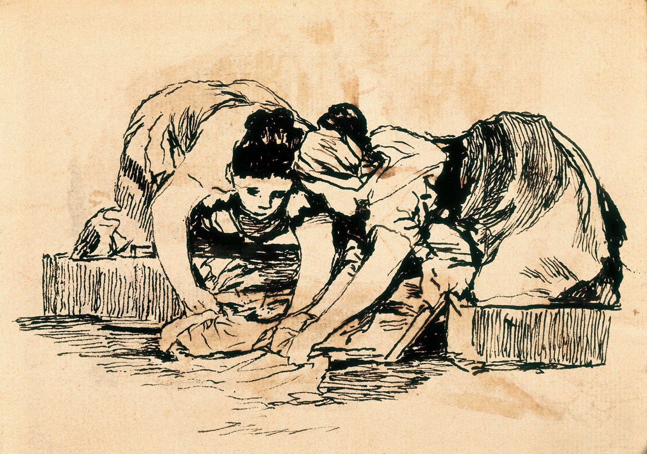 De wasvrouwen, laat 18e-begin 19e eeuw (tekening) door Francisco de Goya