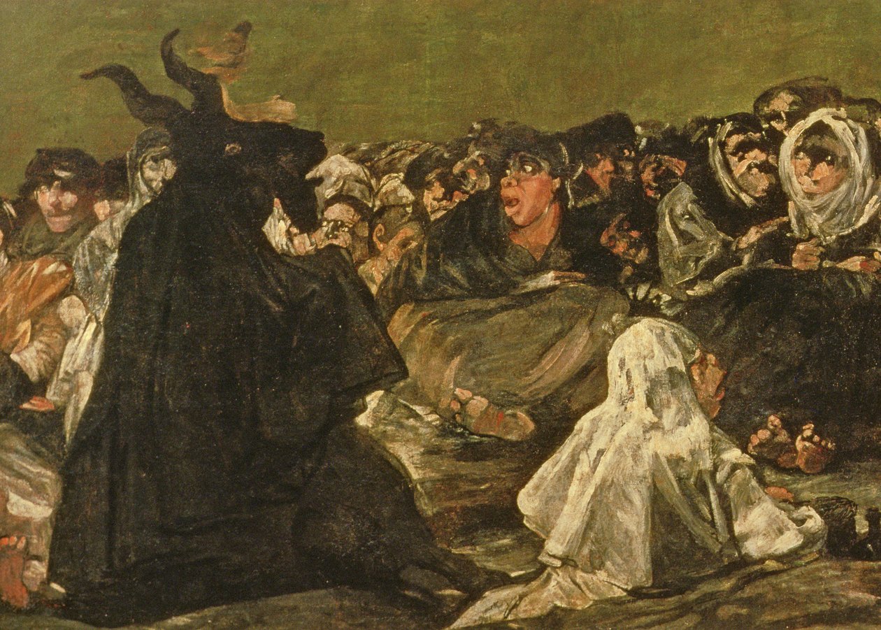 De Heksensabbat of De Grote Bok, (een van De Zwarte Schilderijen), c.1821-23 (detail) door Francisco de Goya