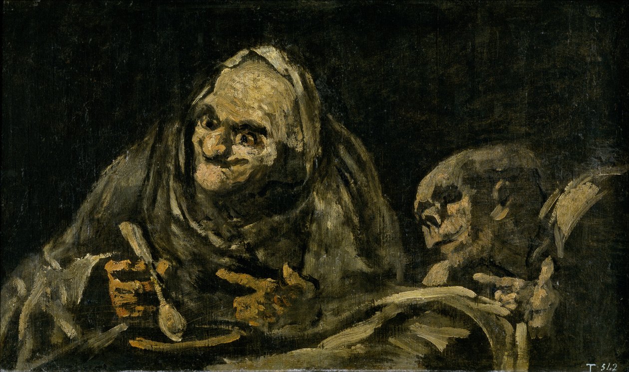 Twee Oude Mannen Eten Soep De Heksenbrouwsel door Francisco de Goya