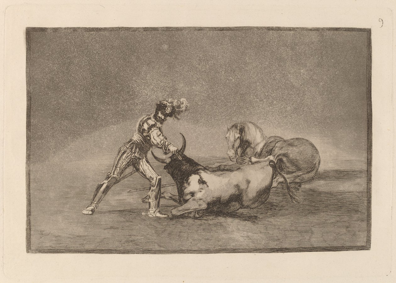 Een Spaanse Ridder Doodt de Stier nadat Hij Zijn Paard Verloren Heeft door Francisco de Goya