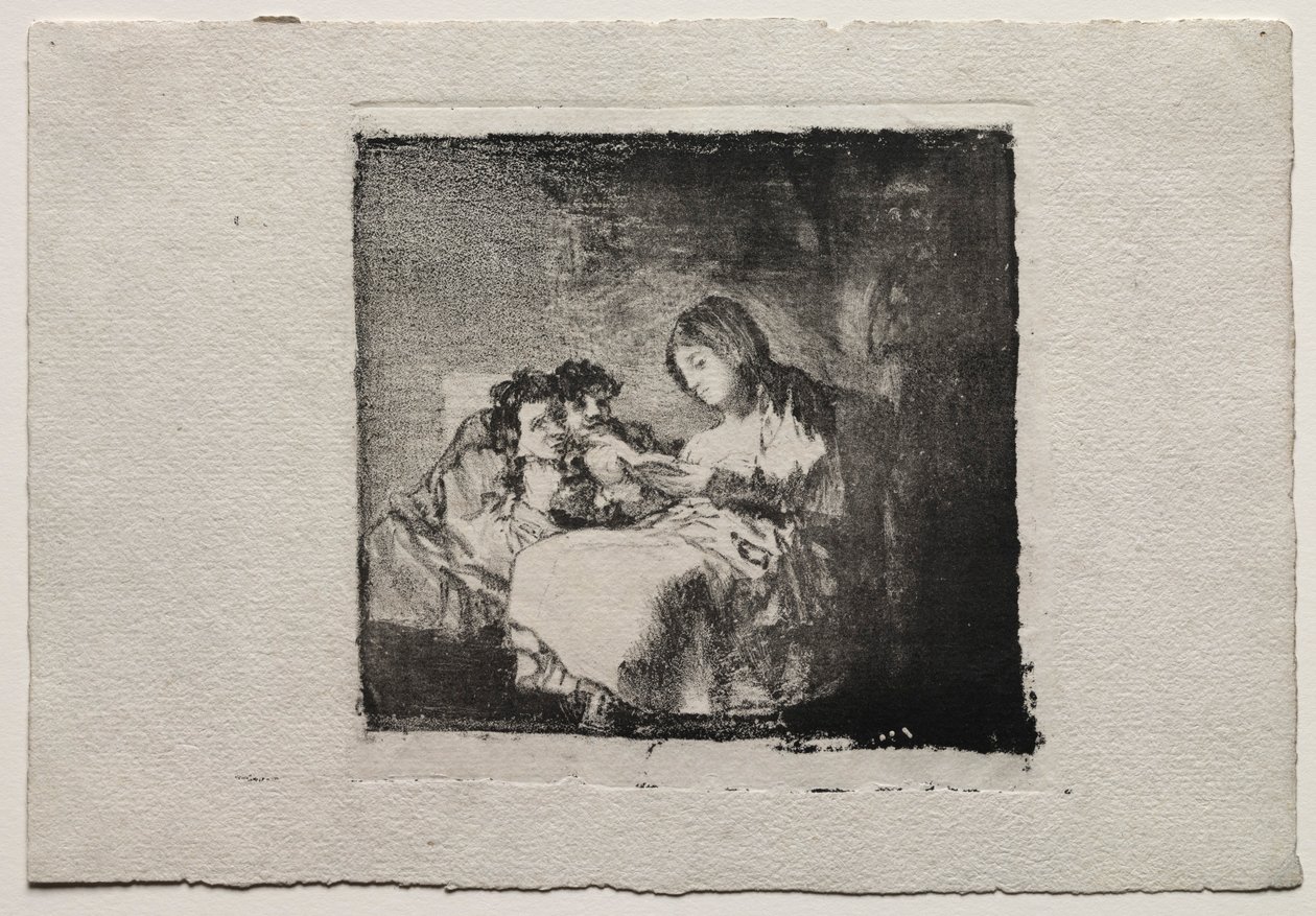Vrouw Leest voor aan Twee Kinderen, 1824-1825 door Francisco de Goya