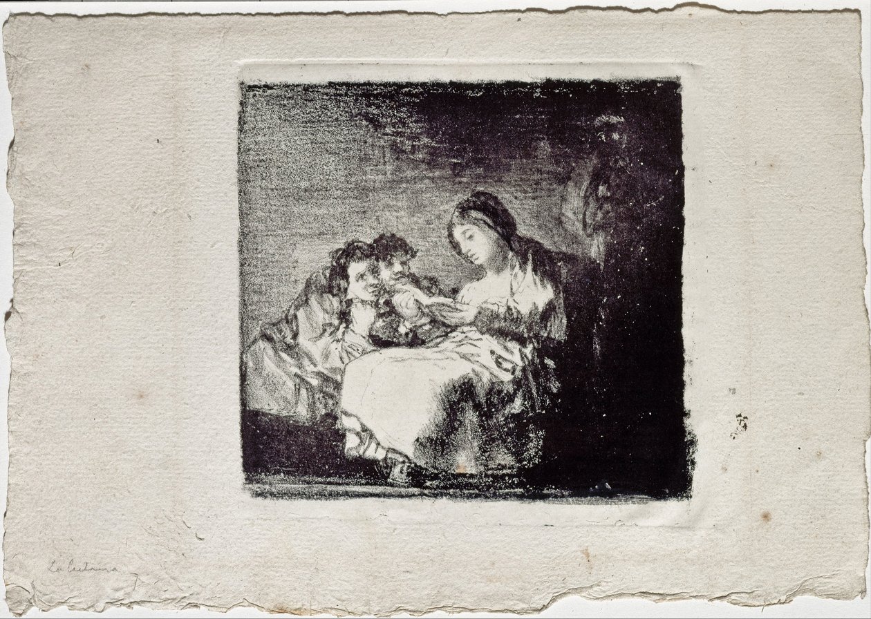 Vrouw leest voor aan twee kinderen La lectura, 1819-1825 door Francisco de Goya