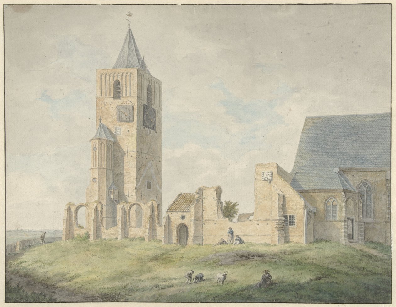 Ruïne van de kerk te Warmond door Franciscus Andreas Milatz