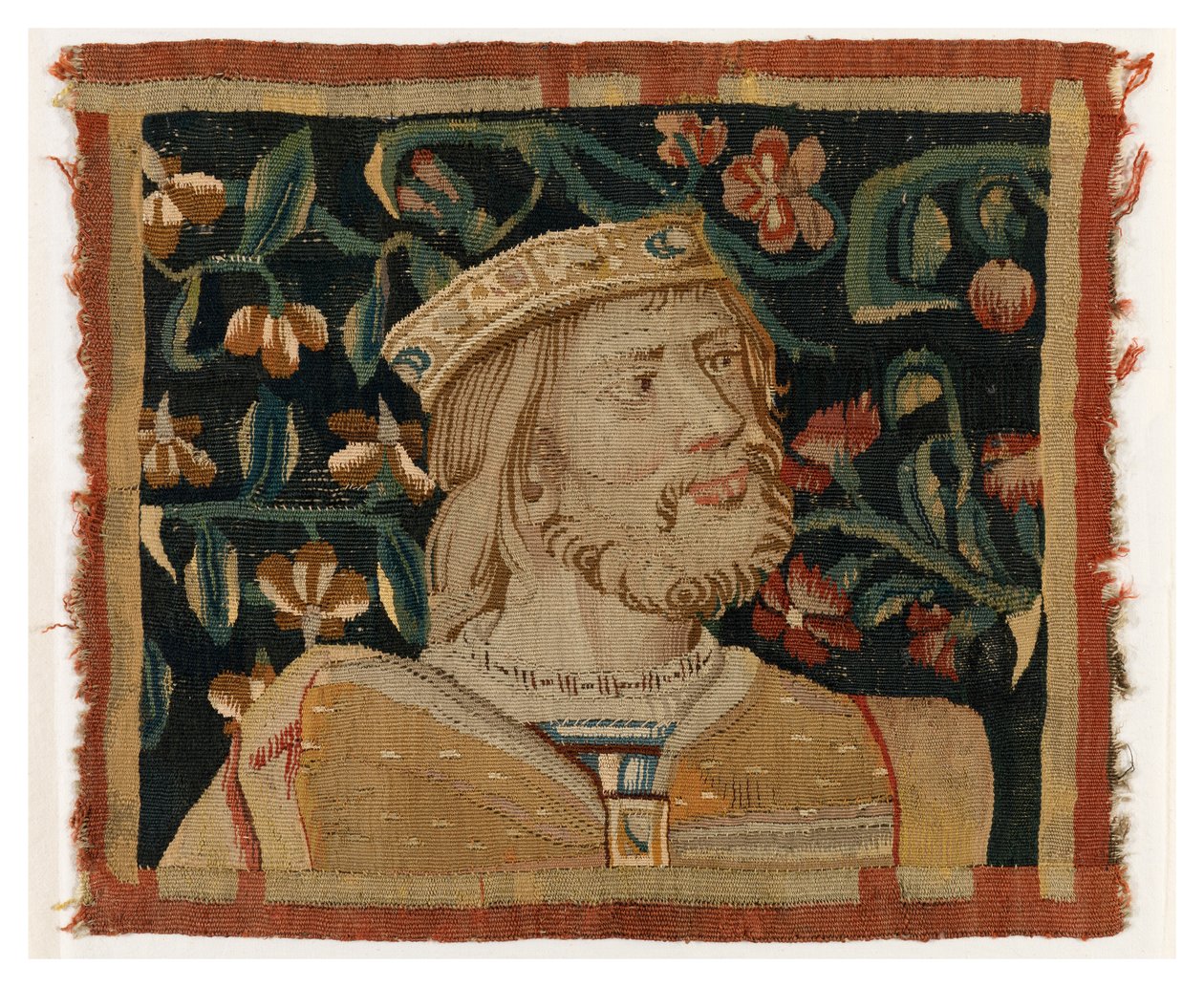 Tapijtfragment met het hoofd van een koning, late 15e eeuw (wol & zijde) door Franco Flemish School