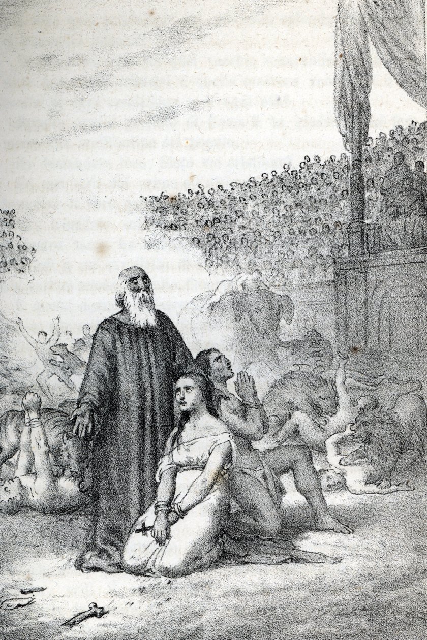 Romeinse oudheid: de christelijke martelaren in het amfitheater, tekening uit 