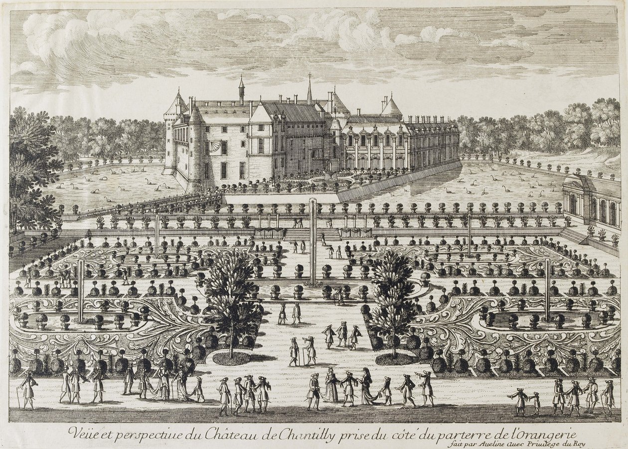 Uitzicht op het Kasteel van Chantilly vanuit de Orangerie door Francois Antoine Aveline