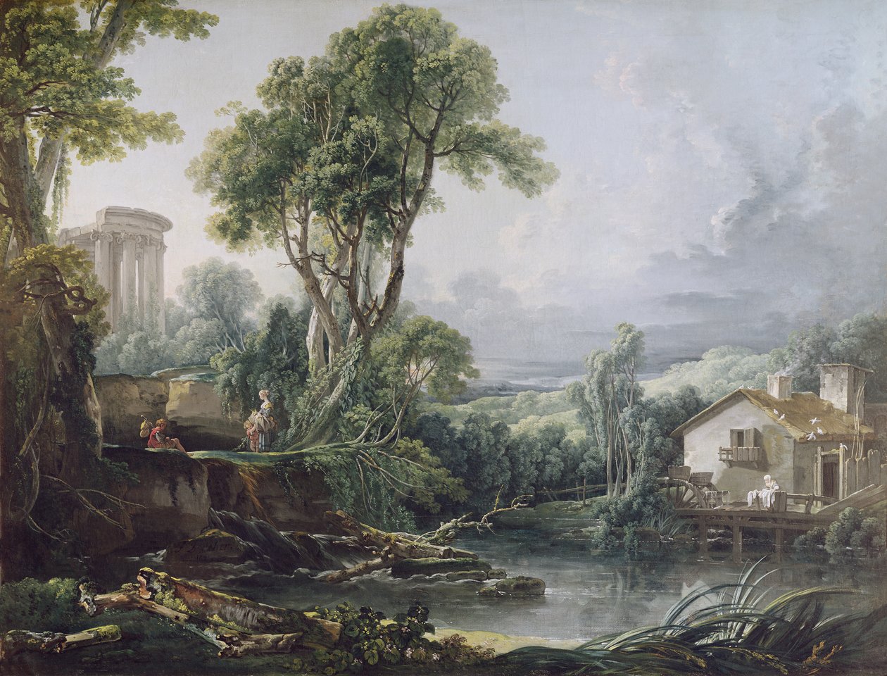 Landschap met een Watermolen door François Boucher