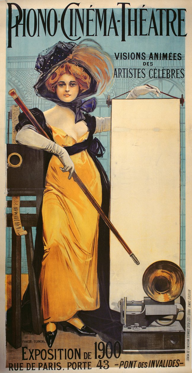 Poster die het Phono-Cinema-Theater adverteert voor de Wereldtentoonstelling, 1900 door Francois Flameng