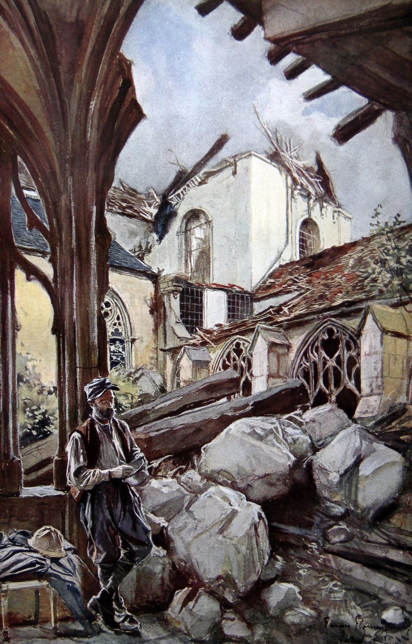 Kathedraal van Verdun na een Duitse bombardement, 1914 door Francois Flameng