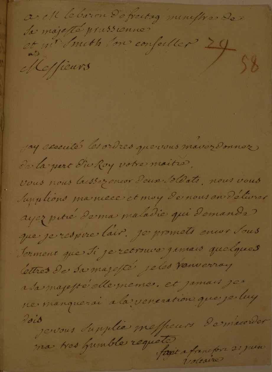 Een verzoek om vrijlating uit de gevangenis, 31 juni 1753 door Francois Marie Arouet Voltaire