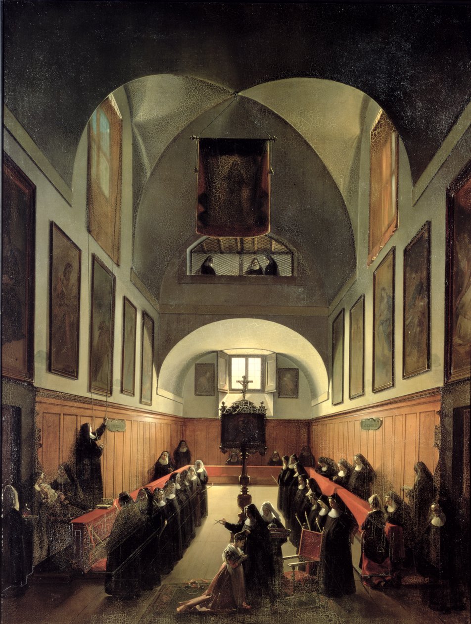 De inwijding van een jonge novice uit Albano in het koor van het klooster van St. Clare in Rome door Francois Marius Granet