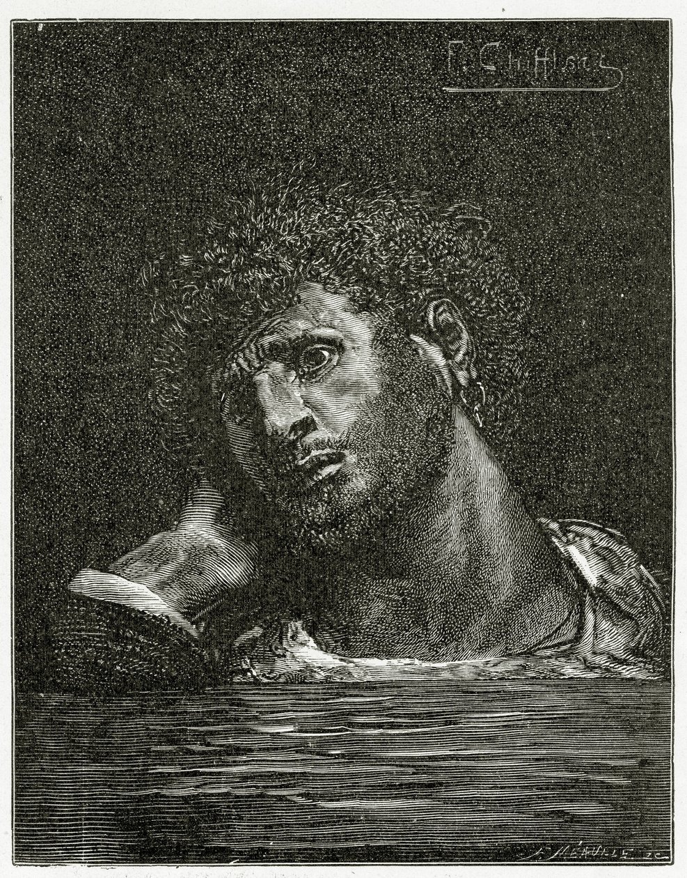 Mort de Giliath - illustratie uit Les Travailleurs de la Mer, 19e eeuw door Francois Nicolas Chifflart