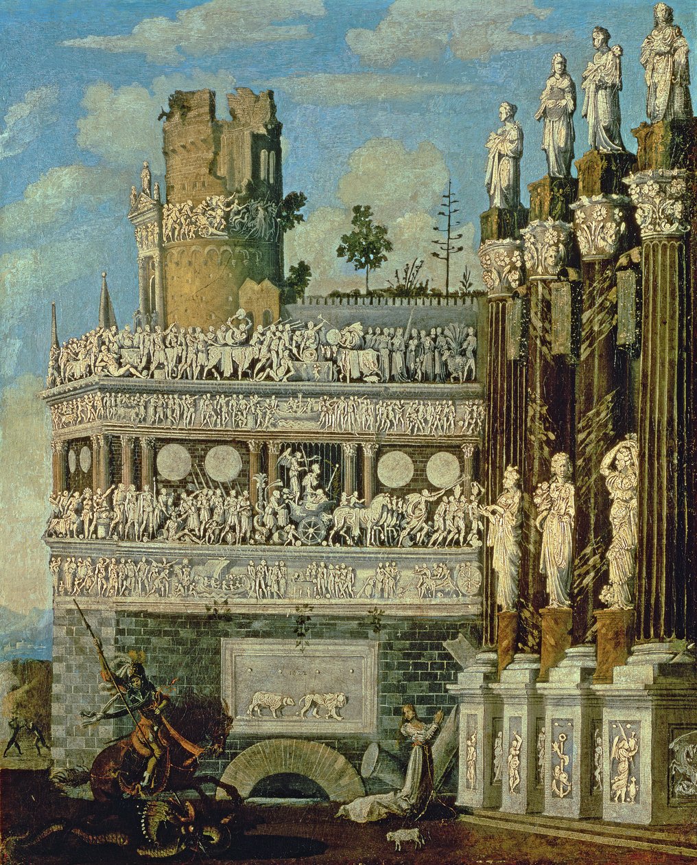 Fantastische Architectuur met St. Joris en de Draak, 1622 door Francois de Nome