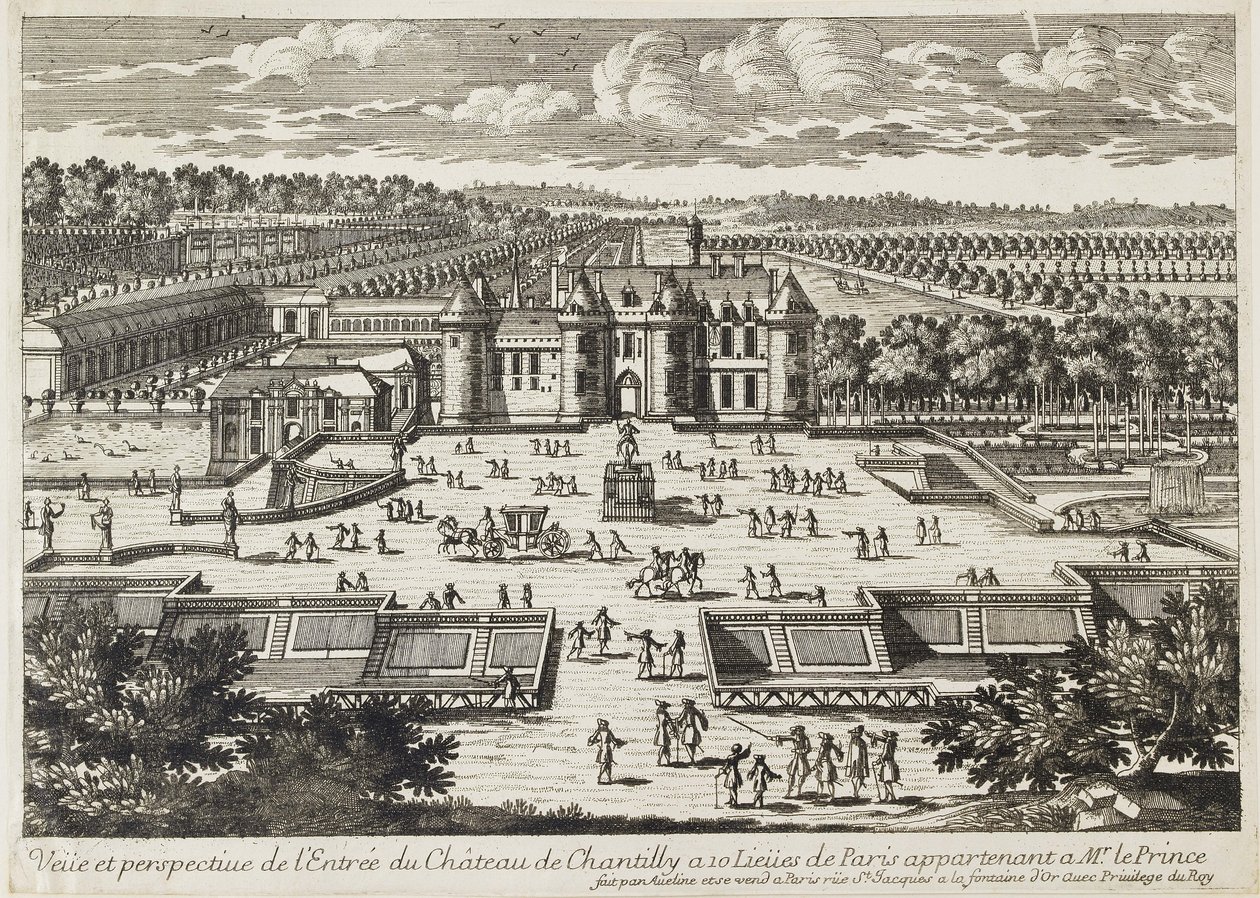 Uitzicht op het Kasteel van Chantilly vanuit de Orangerie door Francois Antoine Aveline