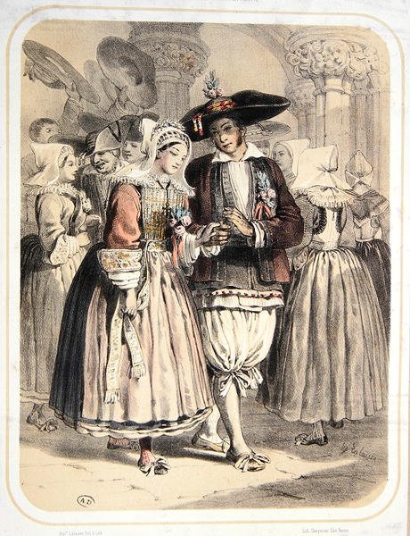 Bruid en bruidegom uit de Saille-regio, Frankrijk, c.1850 door Francois Hippolyte Lalaisse