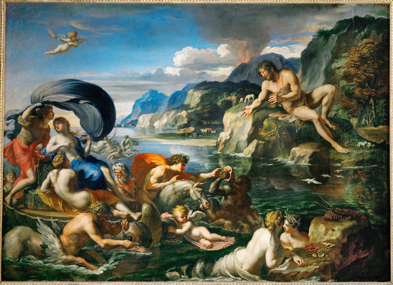 Acis et Galatee se derobant au regard de Polypheme Acis en Galatea verstoppen zich voor Polyphemus ... door Francois (1590 1650) (after) Perrier