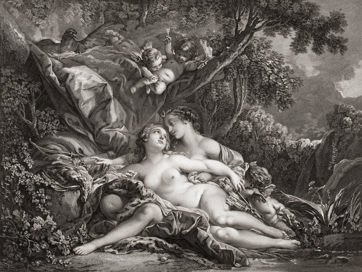Jupiter en Callisto. (prent) door Francois (after) Boucher