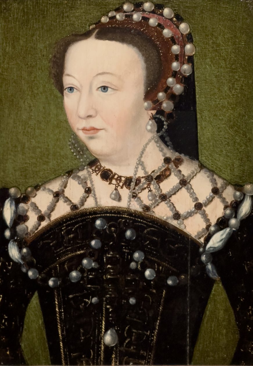 Portret van Catherine de Médicis, circa 1556 (Olieverf op doek) door Francois (after) Clouet