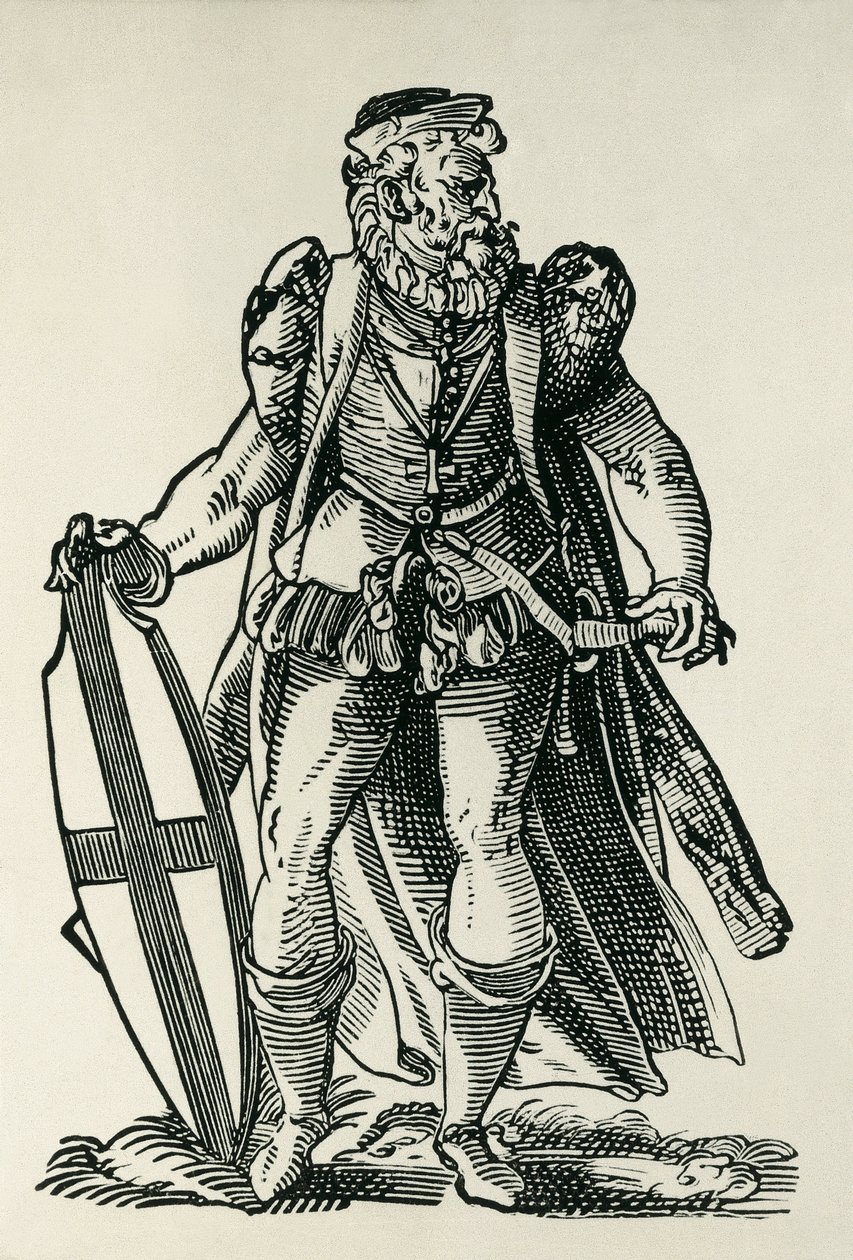 Ridder van de Duitse Orde. Illustratie in „Cleri totius Romanae subiecti Ecclesiae” van François Modius en Jost Amman. Frankfurt. 1585. Frankrijk. Île-de-France. Parijs. Nationale Bibliotheek door Francois & Amman Jost (1539-91) Modius