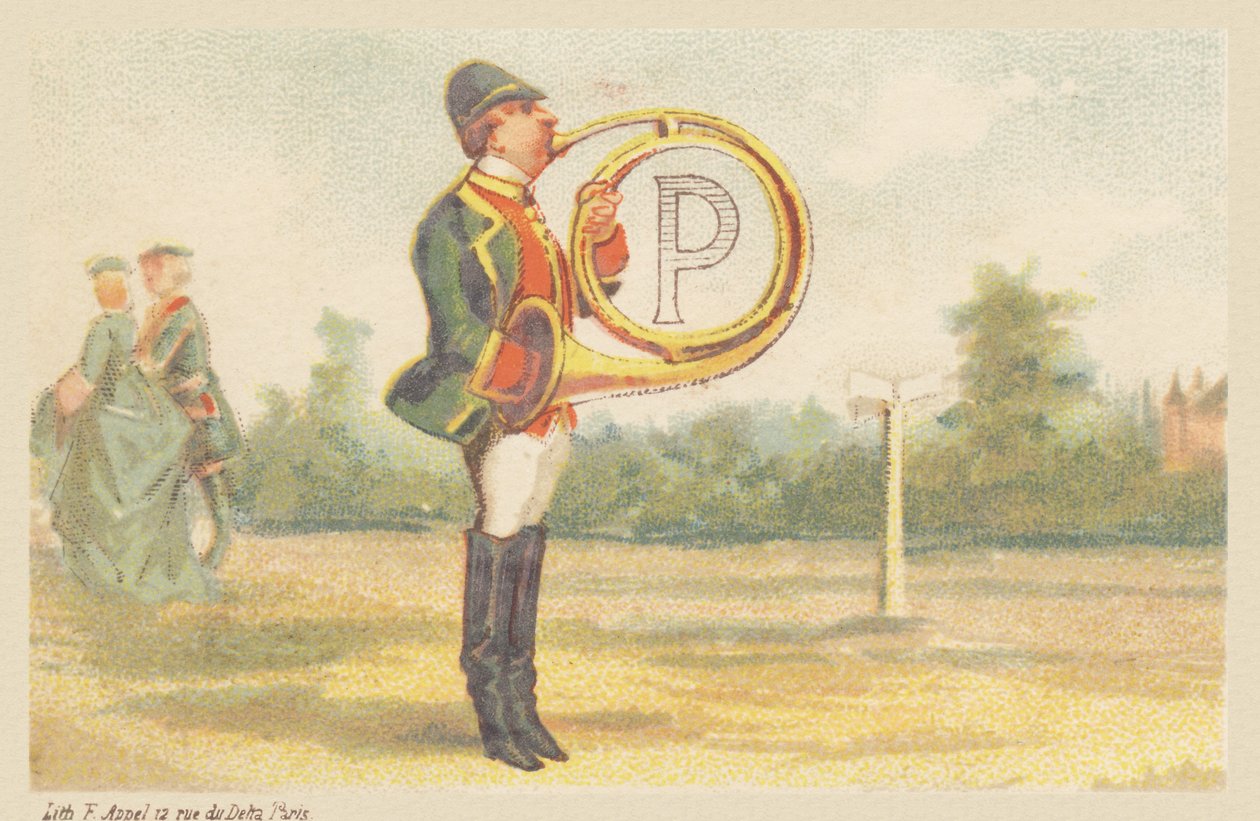 P (letter getoond door een jachthoornspeler) door Francois Antoine Appel