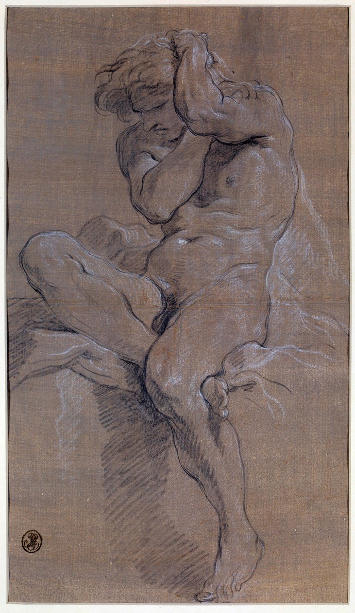 Academie van een zittende naakte man door François Boucher