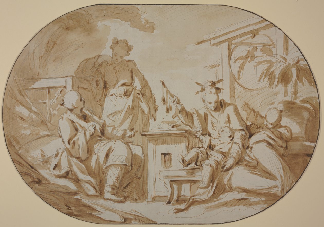 Chinees gezinsmoment door François Boucher