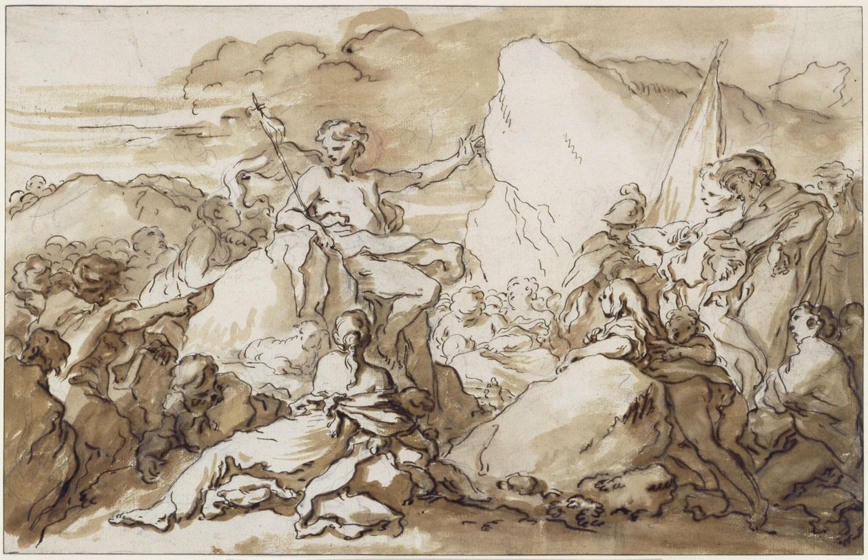 De prediking van Johannes de Doper in de woestijn door François Boucher