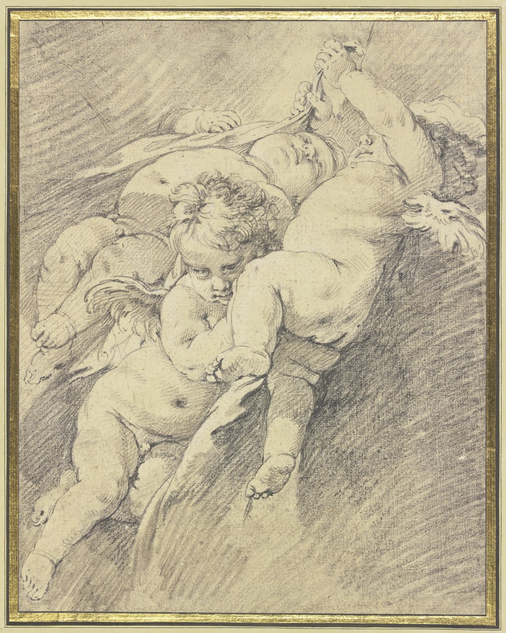 Drie engelen die in de lucht zweven door François Boucher
