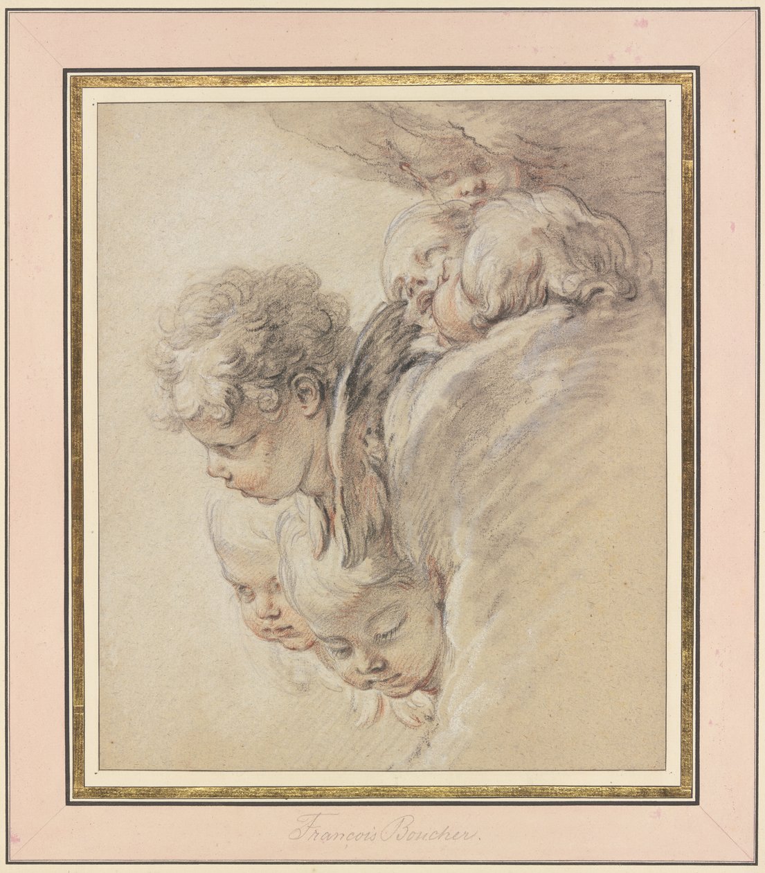 Engelenhoofden in de wolken (de geboorte van Christus) door François Boucher