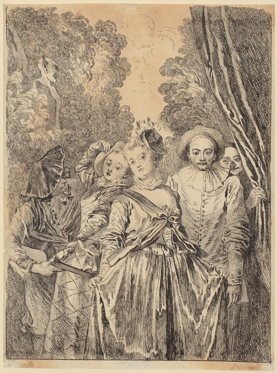 Italiaans theatergezelschap in kostuums van de Commedia dell