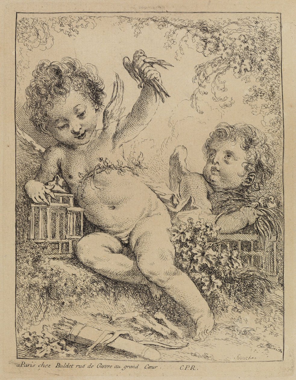 De tortelduif in de kooi door François Boucher