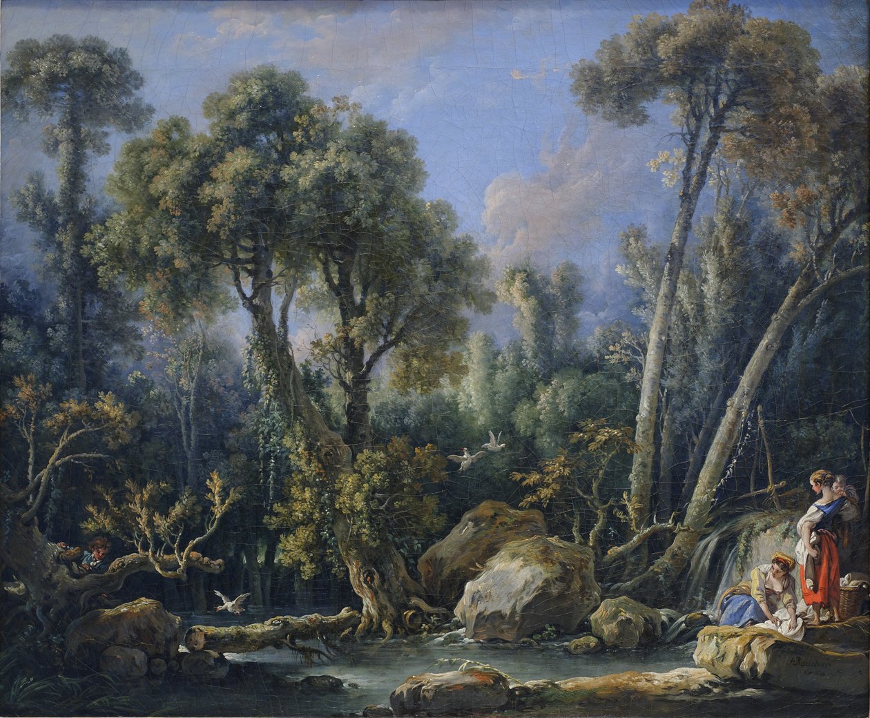 Wasvrouwen in een landschap door François Boucher
