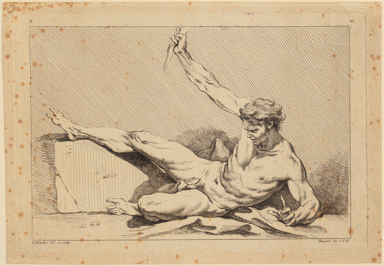 Liggend mannelijk naakt, blad 10 uit "Second livre de figures d