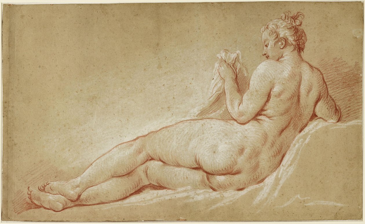 Liggend vrouwelijk naakt, gezien vanaf de rug door François Boucher