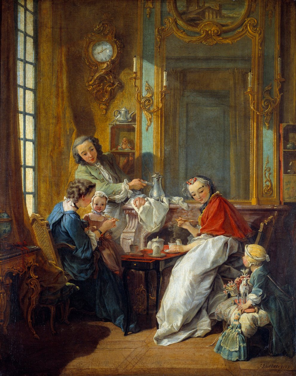 Lunchscène in een bourgeois interieur. Schilderij door Francois Boucher (1703-1770) 1739 door François Boucher
