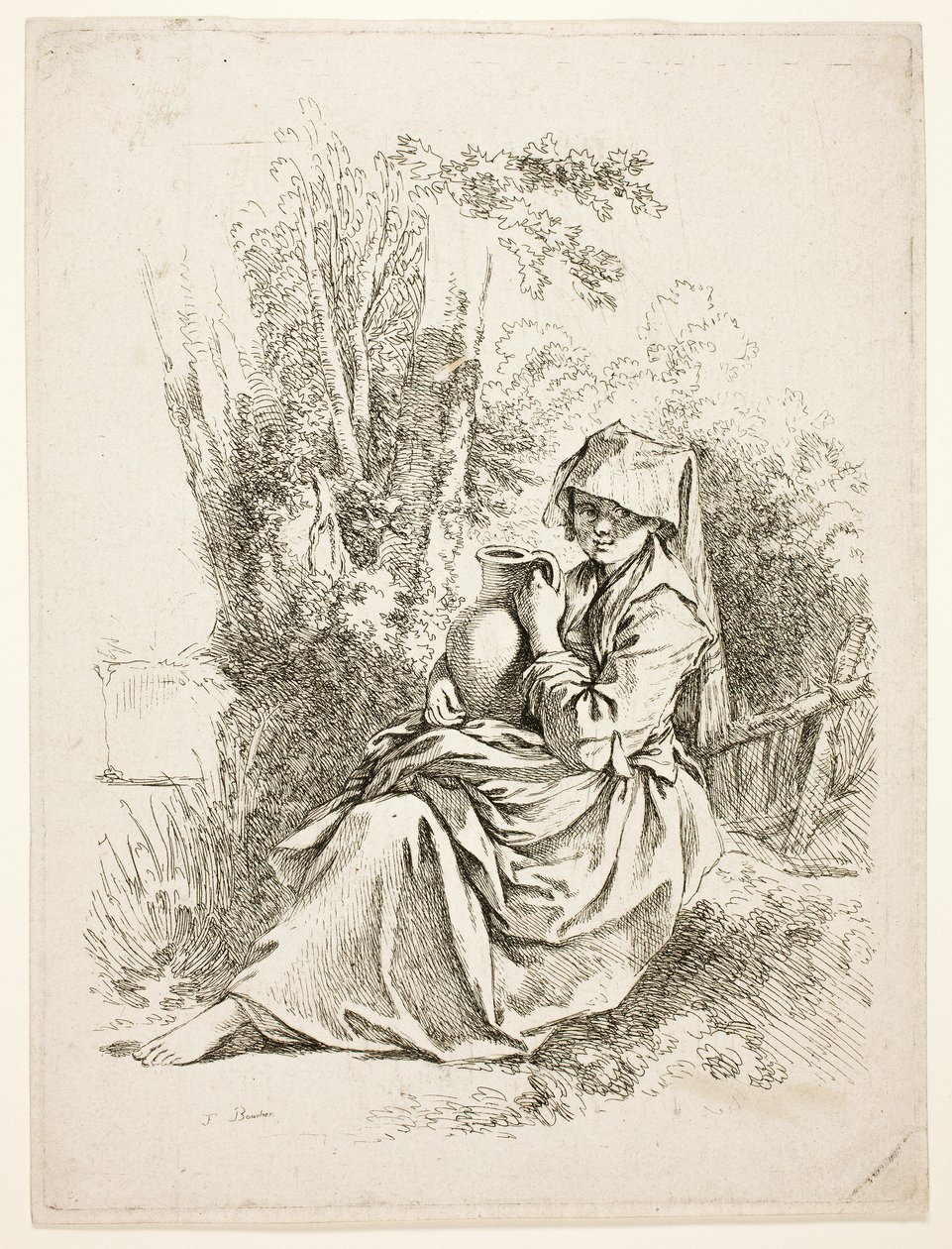 Boerin met een kruik door François Boucher