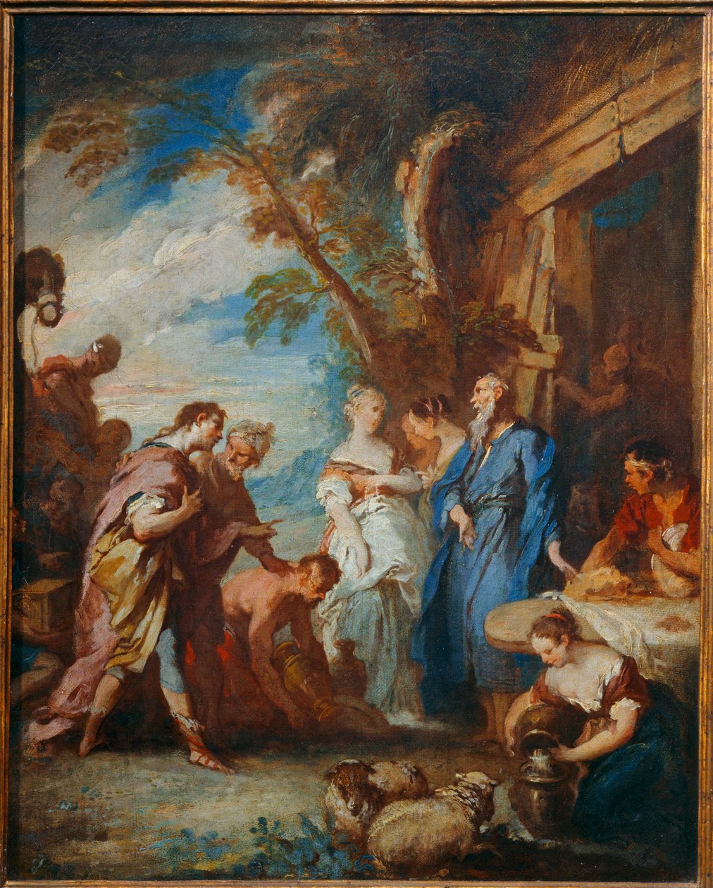 Rebecca ontvangt Abrahams geschenken van Eliezer ... door François Boucher
