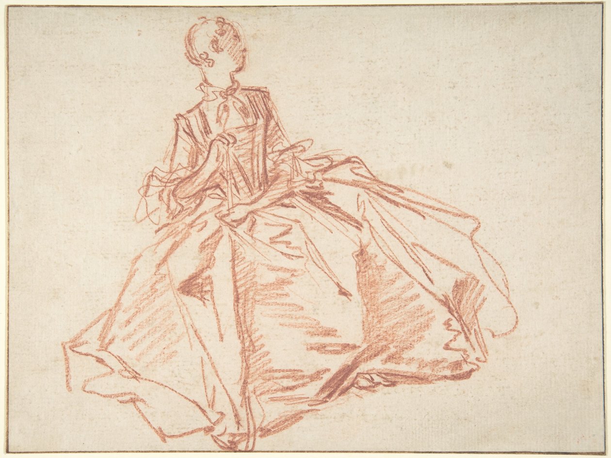 Zittende vrouw met een waaier in haar hand door François Boucher