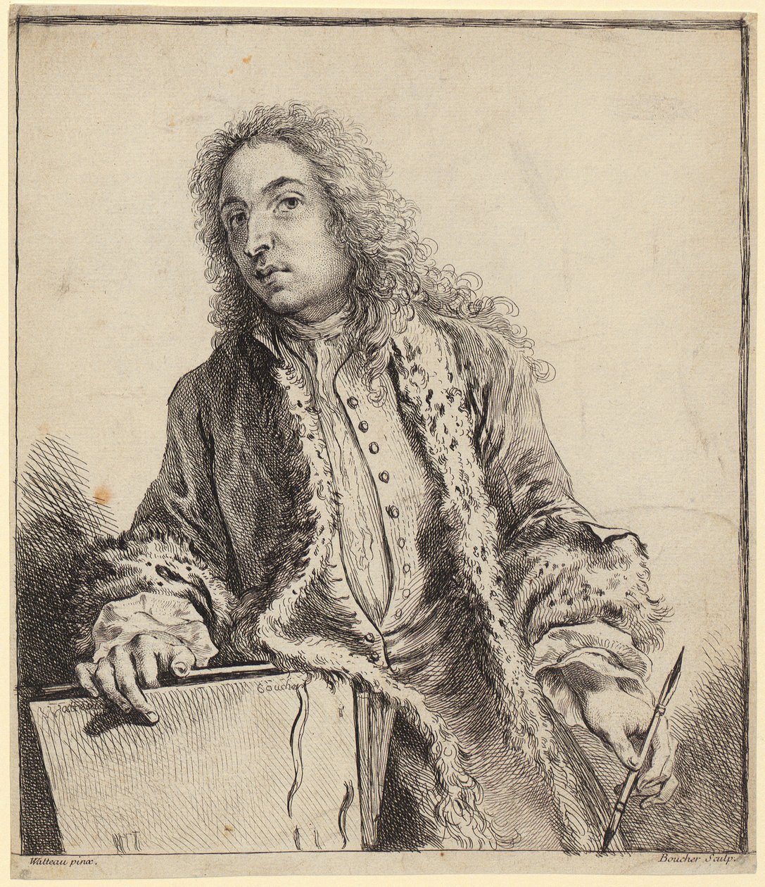 Zelfportret van Watteau door François Boucher