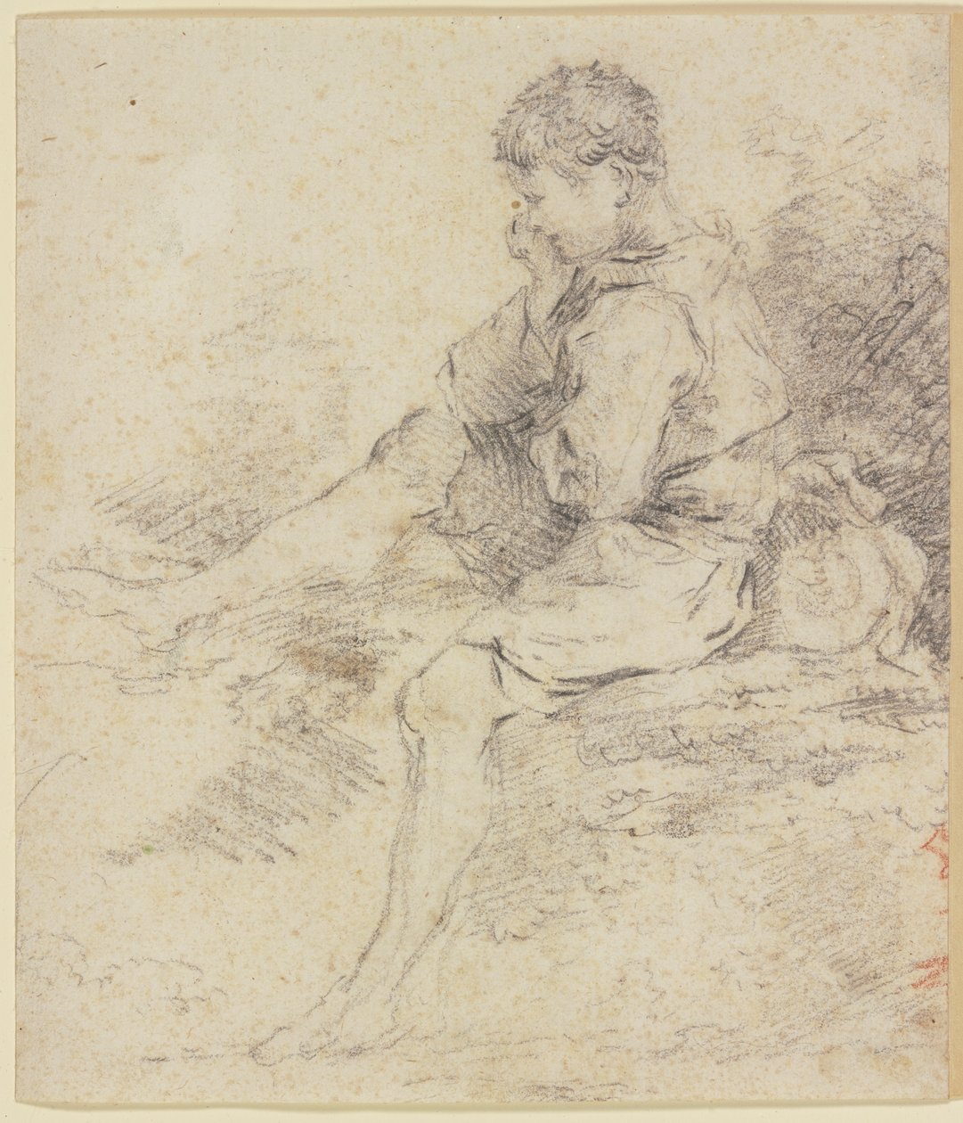 Zittende jongen met blote benen door François Boucher
