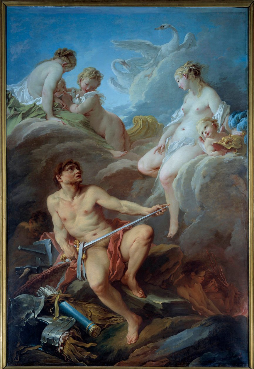 Venus vraagt Vulcanus om wapens voor Eneas door François Boucher