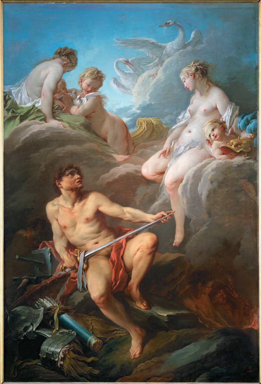 Venus demande a Vulcain des armes pour Enee - Venus vraagt Vulcanus, de man die ze verliet, om wapens te smeden voor Aeneas, haar onwettige zoon ... door François Boucher
