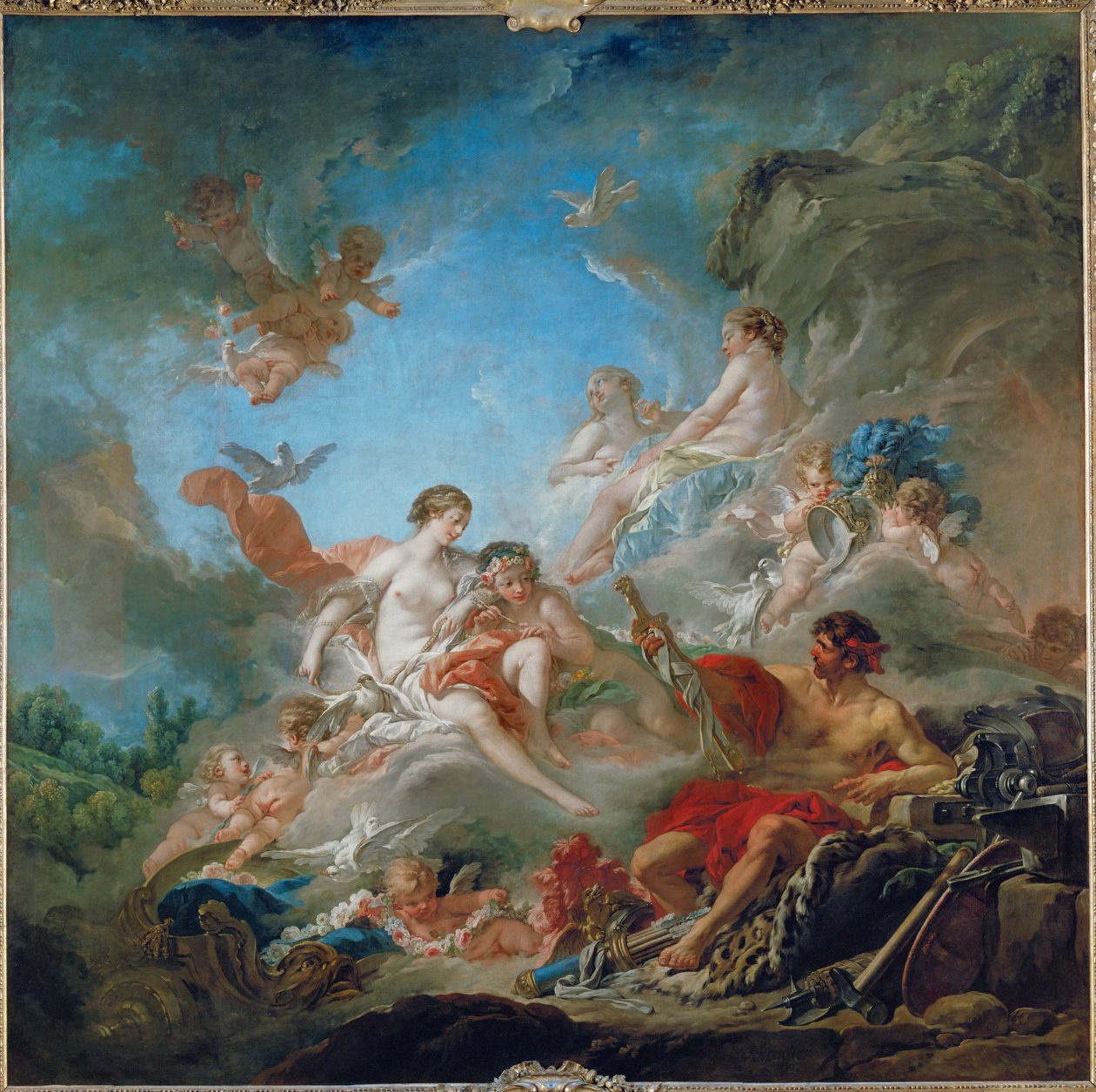 Vulcanus presenteert Venus met wapens voor Enea ... door François Boucher