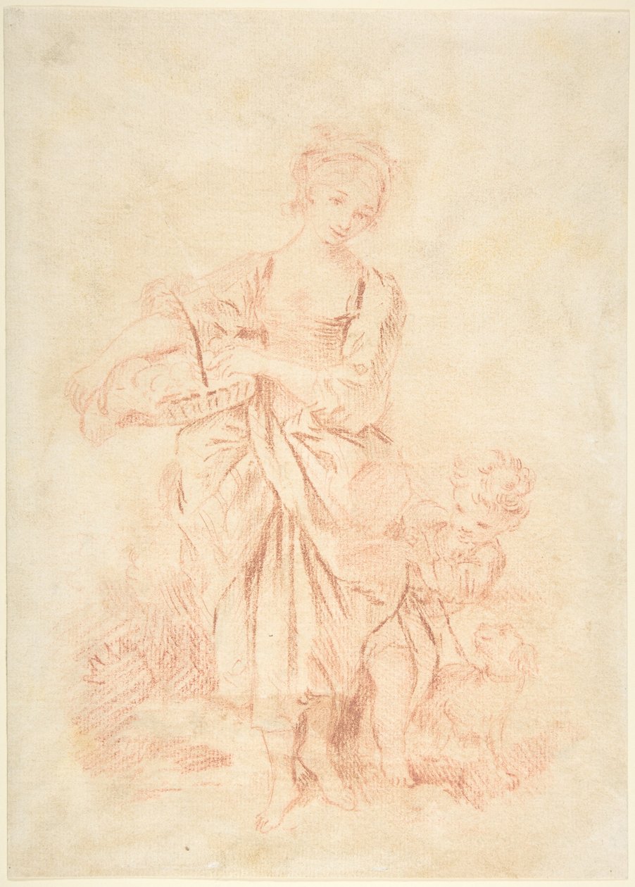 Jong meisje met een jongen en een hond door François Boucher