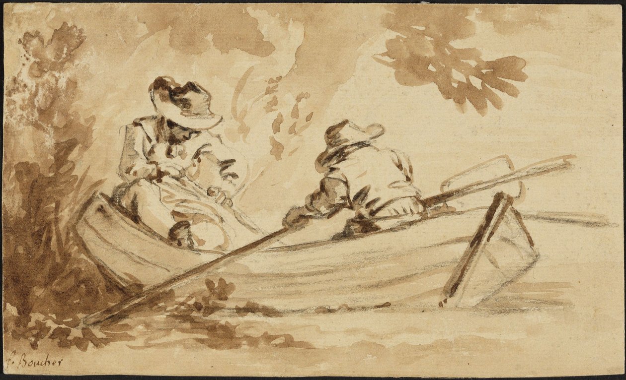 Twee mannen in een roeiboot door François Boucher