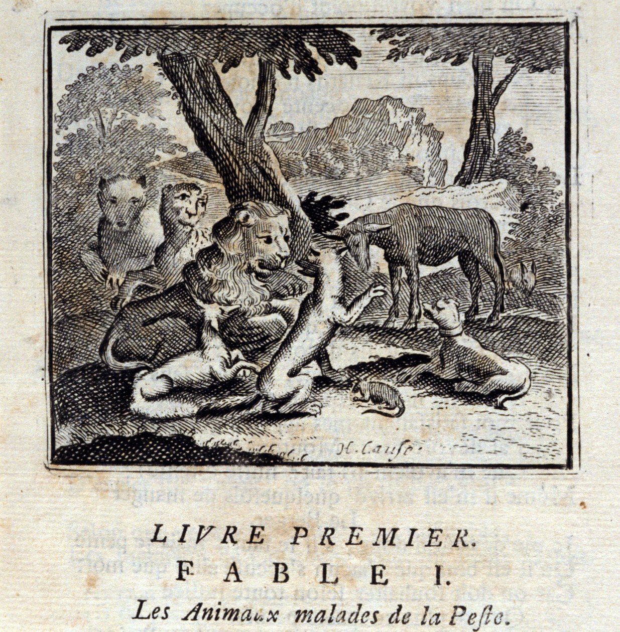 Dieren ziek van de pest. Fabels door Jean de La Fontaine (1621-95). Illustratie door François Chauveau (1613-1676). Editie van 1728. door Francois Chauveau