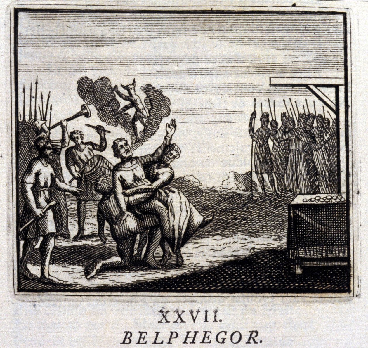 Belphegor. Fabels door Jean de La Fontaine. Illustratie door François Chauveau. Editie van 1728 door Francois Chauveau