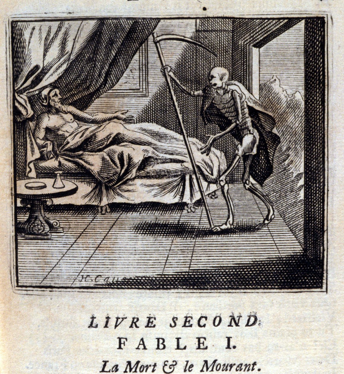 Dood en sterven. Fabels door Jean de La Fontaine (1621-95). Illustratie door François Chauveau (1613-1676). Editie van 1728. door Francois Chauveau