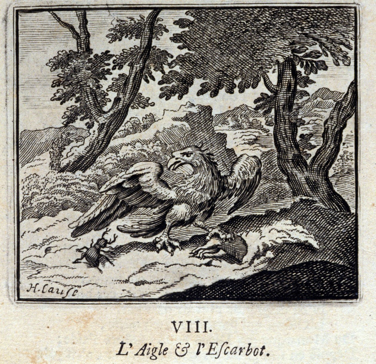 Adelaar en slak. Fabels van Jean de La Fontaine. Illustratie door François Chauveau. Editie van 1728. door Francois Chauveau